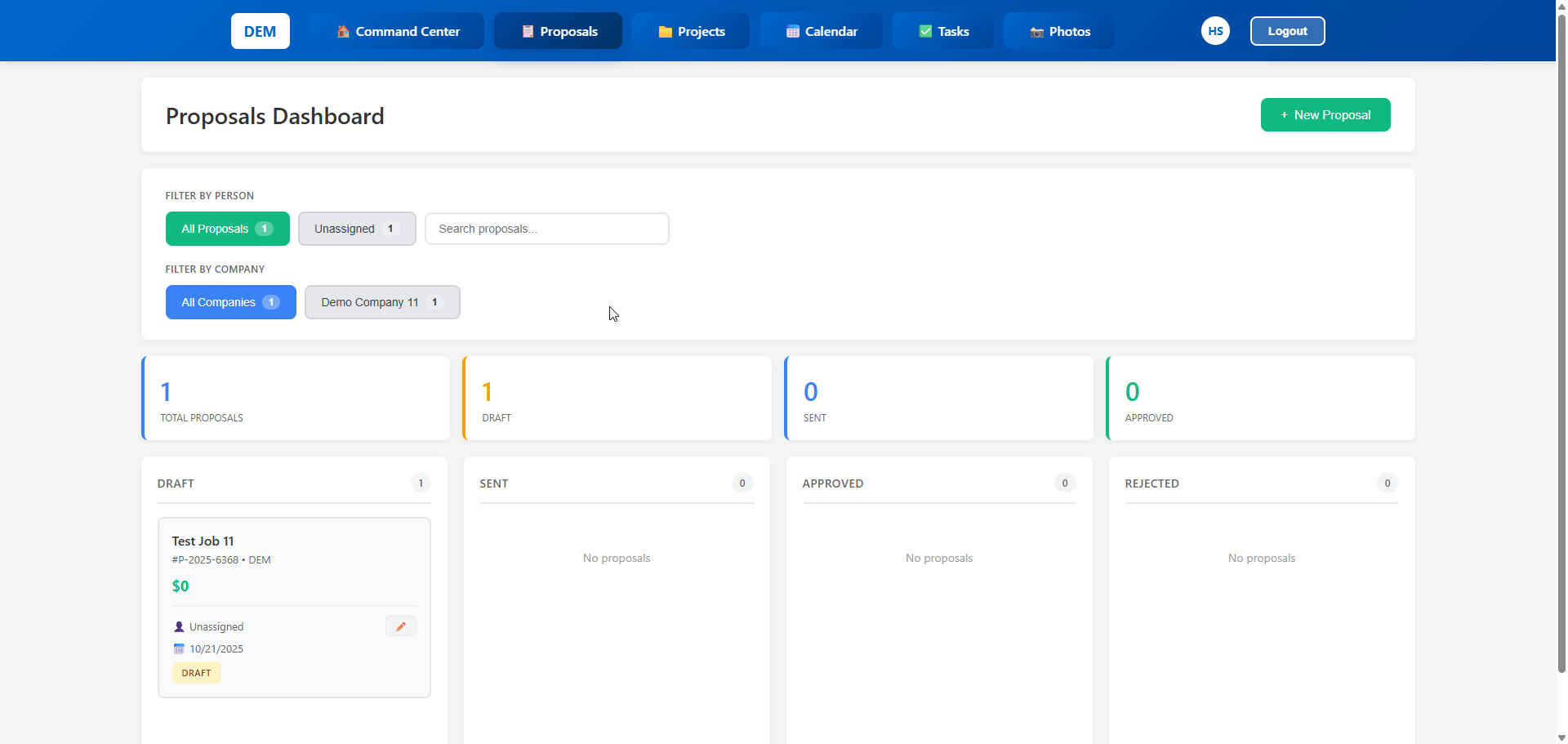 Proposals organized by status